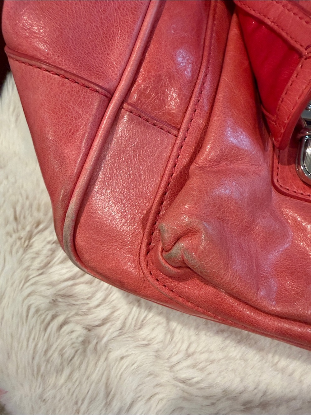 Coach Coral Pink Leather Tote with Front Flap Pocket and Tassel Charm - Picture 3 of 6